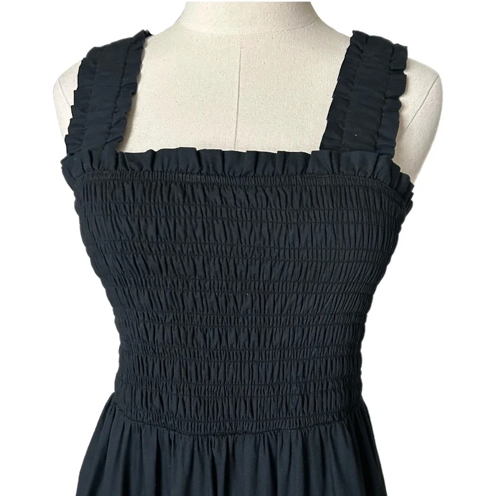 Abercrombie & Fitch Smocked Bodice Easy Maxi Dress Black Tiered Ruffle Medium